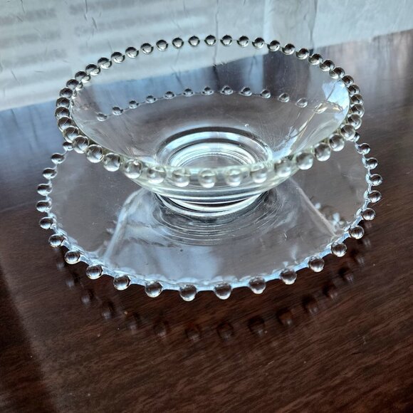Imperial Glass Candlewick 8oz Bowl & Underplate mayonaise dip condiment serving - Picture 1 of 7